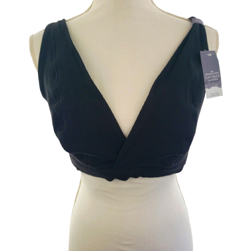 Cacique NWT High Apex Plunge Bra Size 42DDD in Black Comfort Retail $52.95
